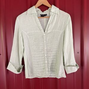 Tracey M‎ Top Linen V Neck Pullover 3/4 Sleeve Blouse Lightweight Womens Medium